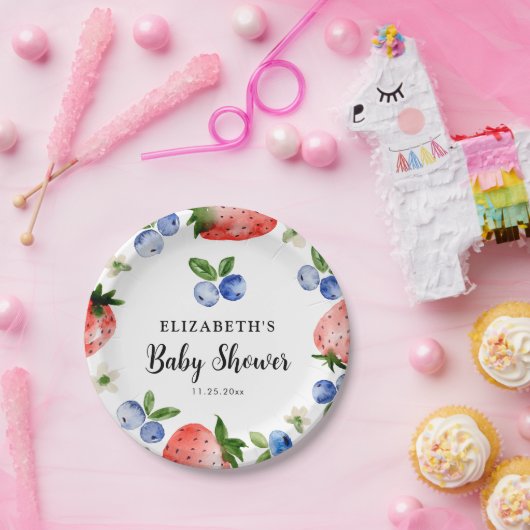 Bosbes en aardbei Baby shower Papieren Bordje (Feest)