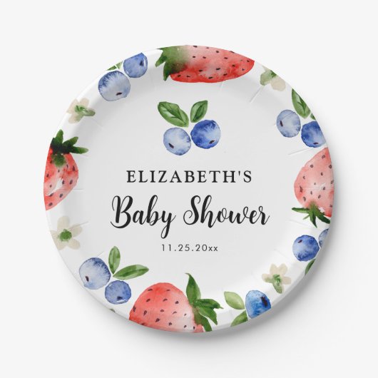 Bosbes en aardbei Baby shower Papieren Bordje (Voorkant)