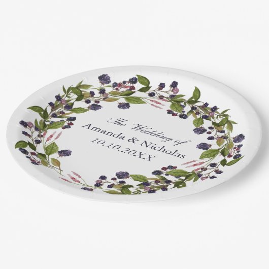 bosbes | Rustic Wreath bruiloft gepersonaliseerd Papieren Bordje (Gekanteld)