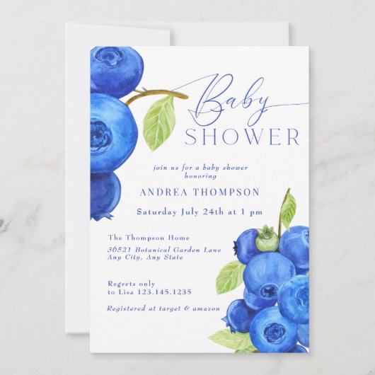 bosbes | Uitnodigingen voor moderne babydouches (Voorkant)