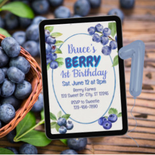 Bosbes waterverf 1e verjaardag Berry Kaart
