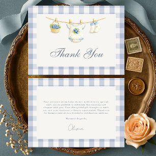 Bosbes zoete bosbessen geruite blauwe baby shower bedankkaart