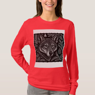 Bosbeschermer Wolf – Handgravure Botanische Wil T-shirt