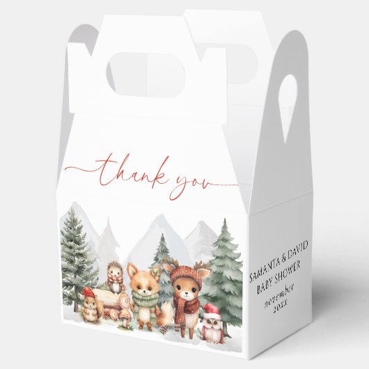 bosbesneeuwde bosdieren bedankdoosjes (Geopend)