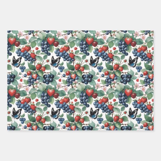Bosbessen Aardbeien Bijen en vlinders Inpakpapier Vel (Voorkant 3)