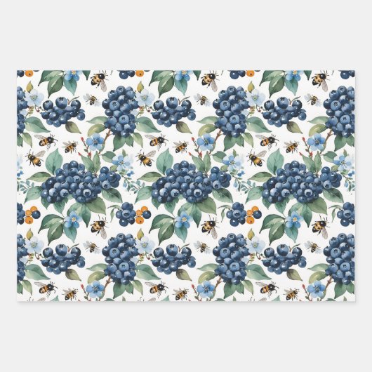 Bosbessen Aardbeien Bijen en vlinders Inpakpapier Vel (Voorkant)