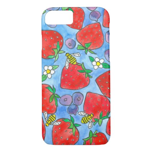 Bosbessen Aardbeien Honingbijen Waterverf Case-Mate iPhone Case (Achterkant)