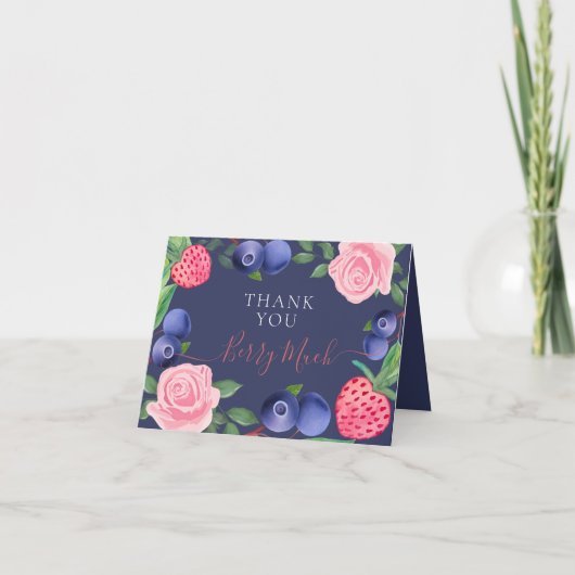 Bosbessen & Aardbeien Lijst met Roze Rozen Bedankkaart (Voorkant)