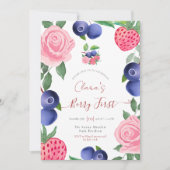 Bosbessen & Aardbeien Lijst met Roze Rozen Kaart (Voorkant)