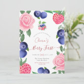 Bosbessen & Aardbeien Lijst met Roze Rozen Kaart (Staand voorkant)