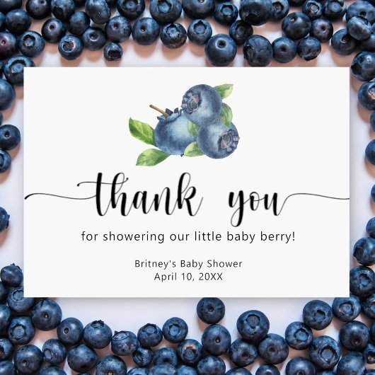 Bosbessen baby shower - dank je bedankkaart