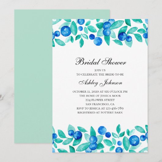 Bosbessen. Blauw en munt vrijgezellenfeest Kaart (Voorkant / Achterkant)