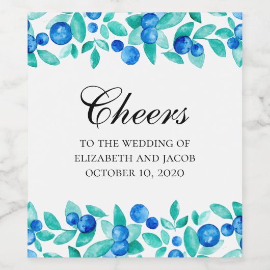 Bosbessen. Blauwe en mint tuin bruiloft Wijn Etiket (Enkel label)