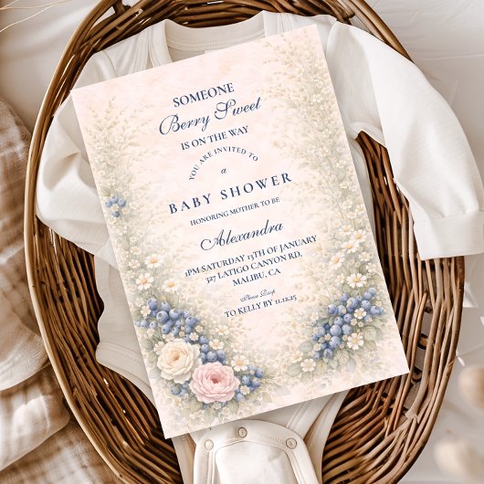 Bosbessen botanisch kader baby shower kaart