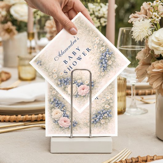Bosbessen botanisch kader babyshower servet