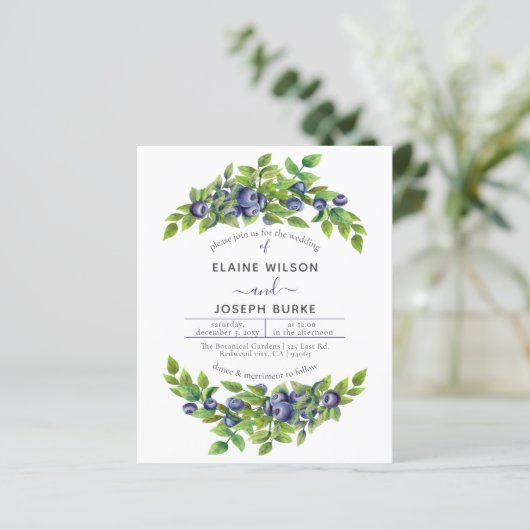 Bosbessen botanische huwelijksuitnodiging (Staand voorkant)