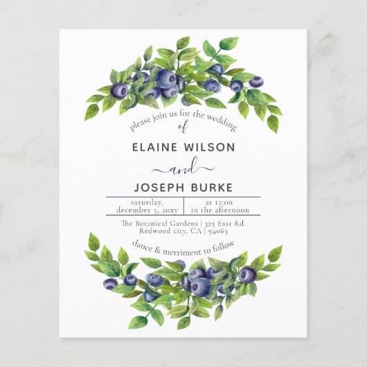 Bosbessen botanische huwelijksuitnodiging (Voorkant)