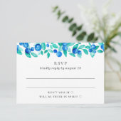 Bosbessen. Bruiloft met blauwe en muntbessen RSVP Kaartje (Staand voorkant)