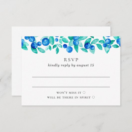 Bosbessen. Bruiloft met blauwe en muntbessen RSVP Kaartje (Voorkant / Achterkant)