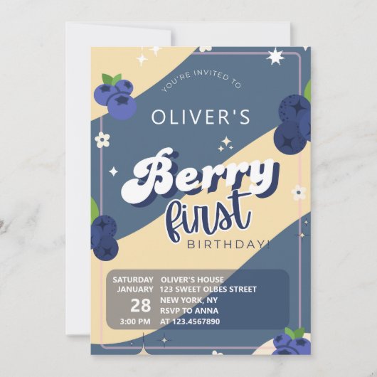 bosbessen eerste verjaardag Groovy Kaart (Voorkant)