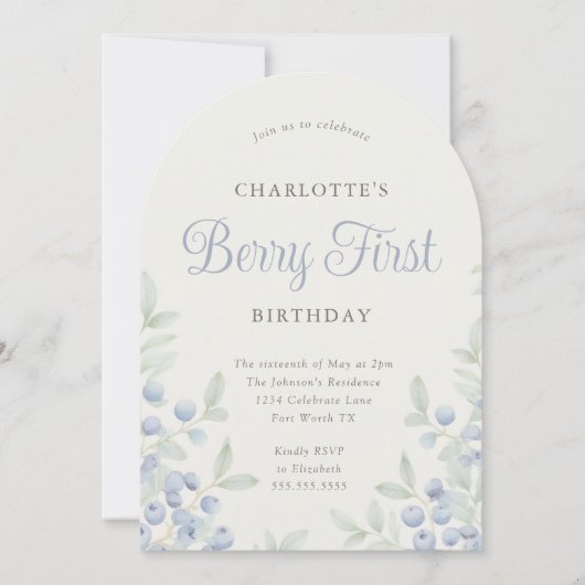  bosbessen eerste verjaardagsfeestboog kaart (Voorkant)