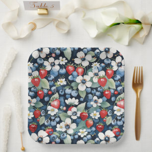 Bosbessen en aardbeien Bloemen Papieren Bordje