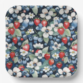 Bosbessen en aardbeien Bloemen Papieren Bordje (Voorkant)
