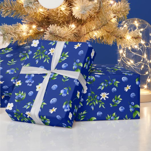 Bosbessen en bladpatroon cadeaupapier (Feestdagen)