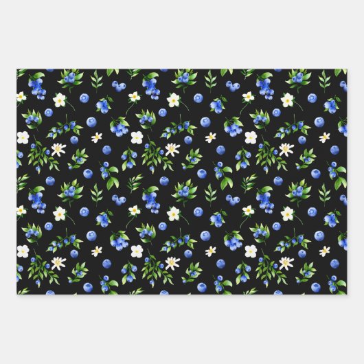 Bosbessen en gebladerte patroon inpakpapier vel (Voorkant 3)