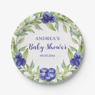 Bosbessen en groene blad baby shower papier papieren bordje