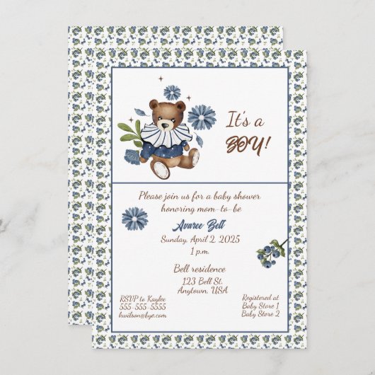 Bosbessen en teddybeer Het is een jongen! douchen Kaart (Voorkant / Achterkant)