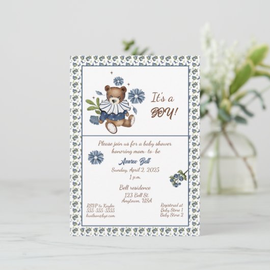 Bosbessen en teddybeer Het is een jongen! douchen Kaart (Staand voorkant)