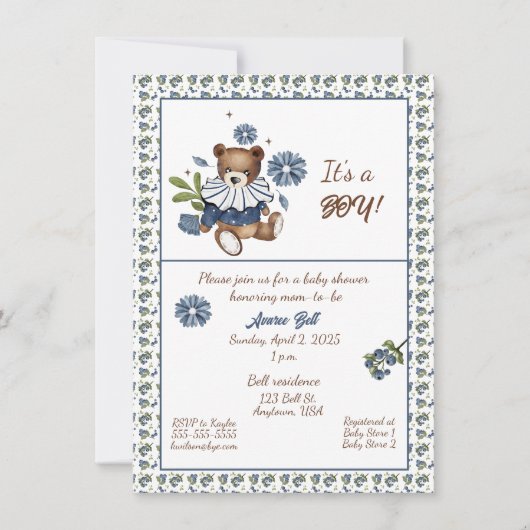 Bosbessen en teddybeer Het is een jongen! douchen Kaart (Voorkant)