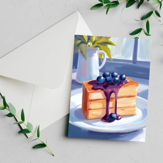 Bosbessen Gebak Dessert Cake Watercolor Card