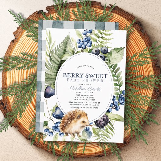 Bosbessen & Hedgehog Berry Sweet Boy Baby shower Kaart