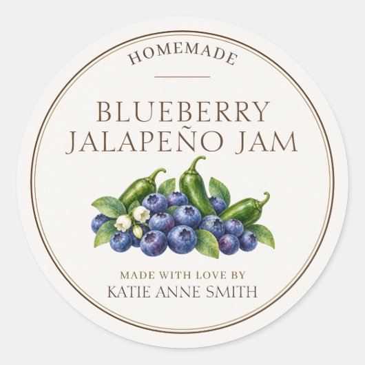 Bosbessen Jalapeño Jam Gepersonaliseerde Potlabels Ronde Sticker (Voorkant)