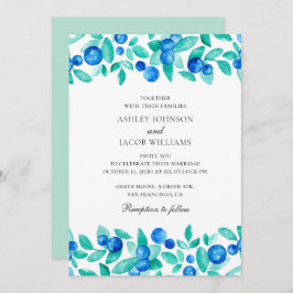 Bosbessen. Munt en blauwe tuin bruiloft Kaart