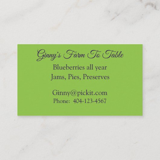 Bosbessen op groen Boerderij naar tafel Visitekaartje (Achterkant)