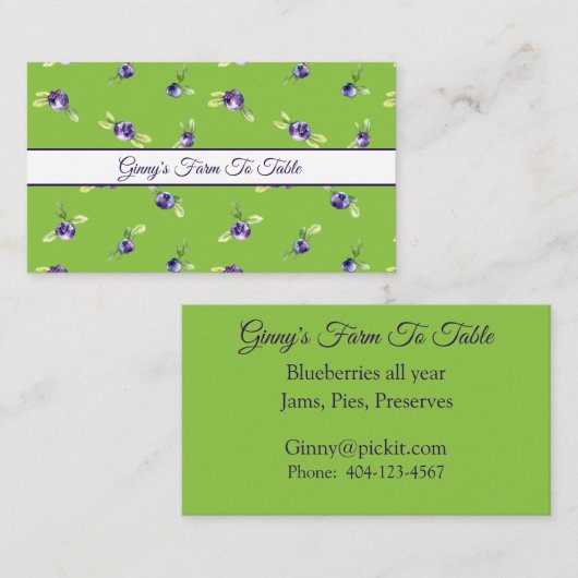Bosbessen op groen Boerderij naar tafel Visitekaartje (Voorkant / Achterkant)