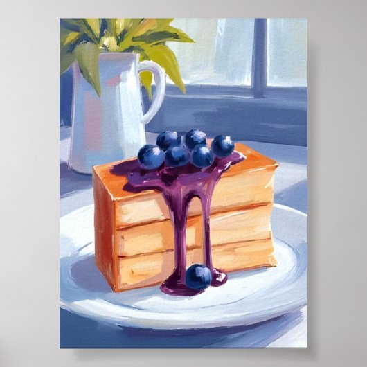 Bosbessengebakdessertcake Aquarel Poster (Voorkant)