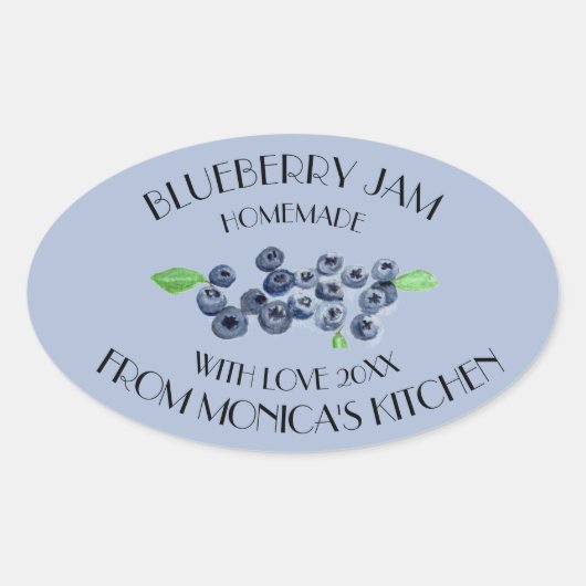 Bosbessenjam Aquarel Fruit Keuken Ovale Sticker (Voorkant)