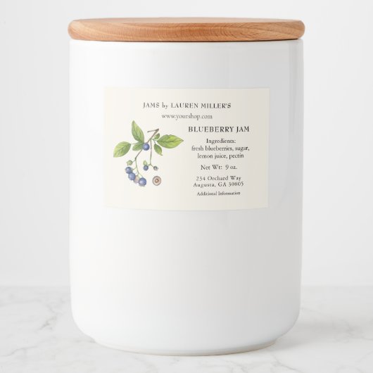 Bosbessenjam Etiket met ingrediëntenlijst (Voorkant)