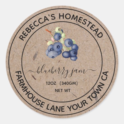 Bosbessenjam Kraft papieren inmaaketiketten Ronde Sticker (Voorkant)