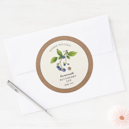 Bosbessenjam Kraftpapier rand Ronde Sticker (Envelop)