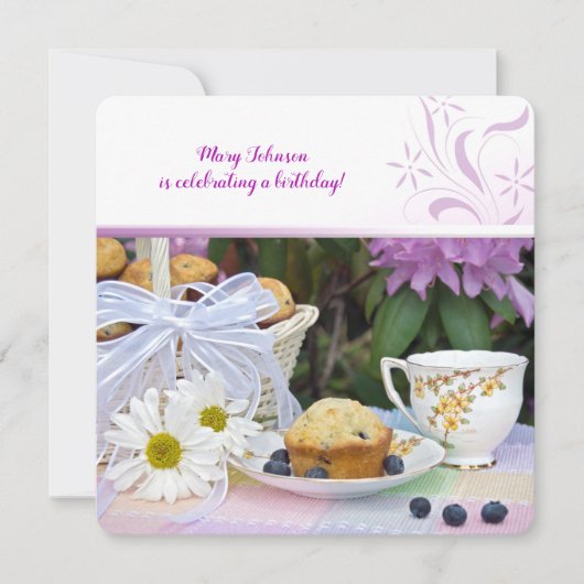 Bosbessenmuffins verjaardagsbrunch kaart (Voorkant)