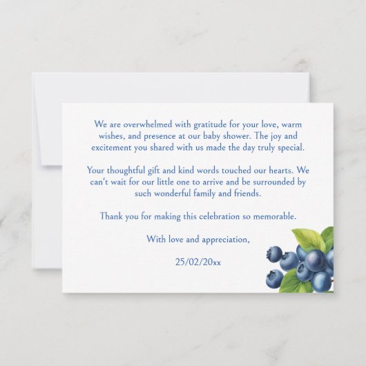 Bosbessenzoet baby shower bedankkaart (Achterkant)