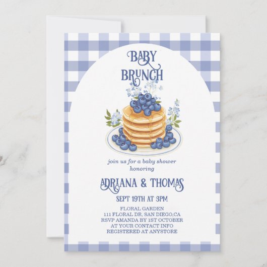 Bosbesserpannenkoek Baby Brunch Borrel Kaart (Voorkant)