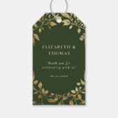Bosblad botanisch elegante gouden mos bruiloft cadeaulabel (Voorkant)