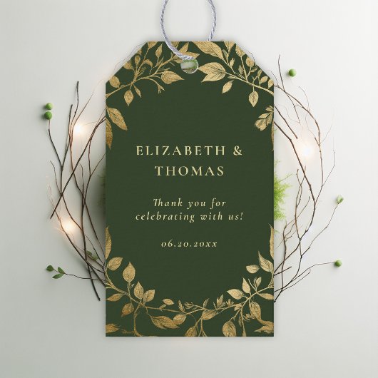 Bosblad botanisch elegante gouden mos bruiloft cadeaulabel