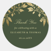 Bosblad botanisch elegante trouwgunst ronde sticker (Voorkant)